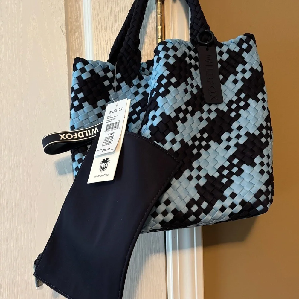 Wildfox Black and Light Blue Checkered Tote